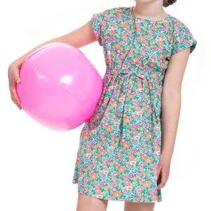 Girls' Floral Casual Dress in Teal and Pink